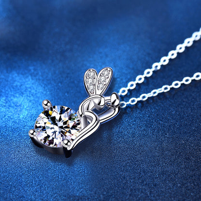 925 Sterling Silver Cartoon Angel Pendant Necklace with 1ct Moissanite Cross Chain Women's Rhodium Plated Jewelry