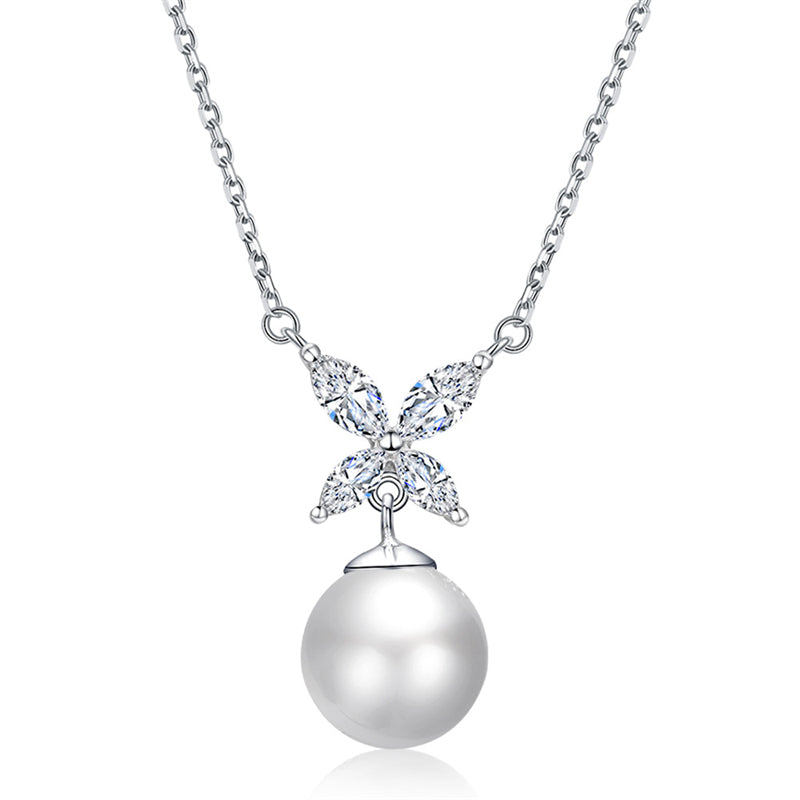 925 Sterling Silver Clover & Pearl Necklace - Nature-Inspired Lucky Charm