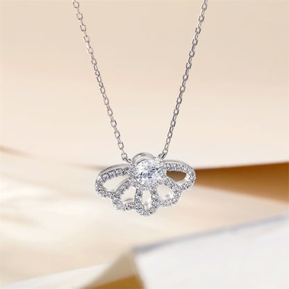925 Sterling Silver Crown Pendant Necklace - Elegant Snake Chain with Zirconia Accents