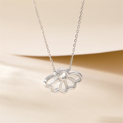 925 Sterling Silver Crown Pendant Necklace - Elegant Snake Chain with Zirconia Accents