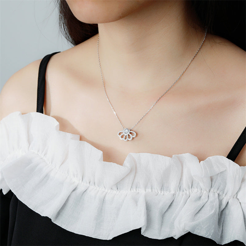 925 Sterling Silver Crown Pendant Necklace - Elegant Snake Chain with Zirconia Accents