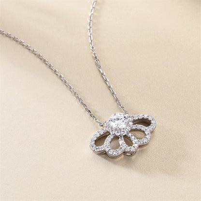 925 Sterling Silver Crown Pendant Necklace - Elegant Snake Chain with Zirconia Accents