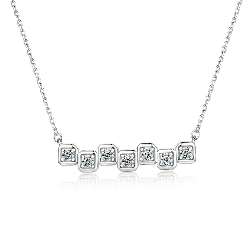 925 Sterling Silver Cuboid Link Pendant Necklace - Edgy Geometric Chain Collarbone Piece
