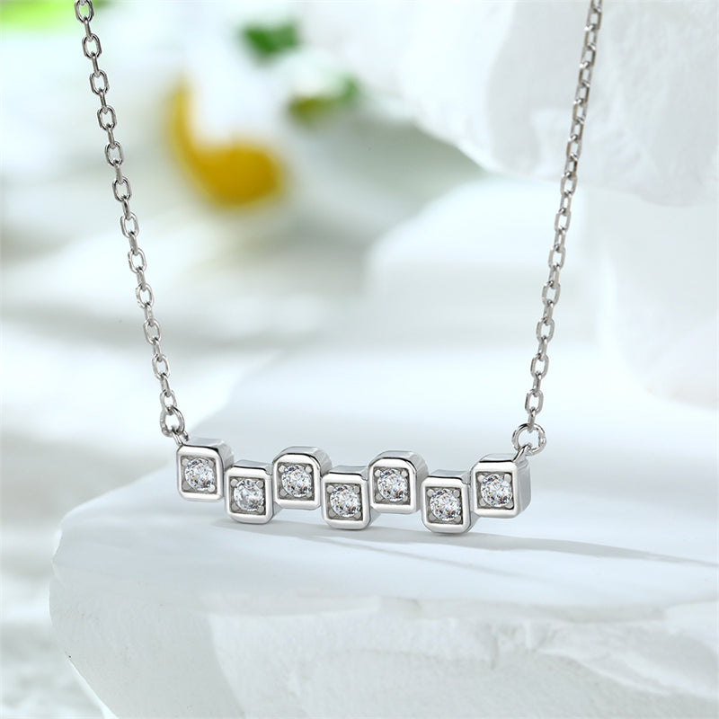 925 Sterling Silver Cuboid Link Pendant Necklace - Edgy Geometric Chain Collarbone Piece