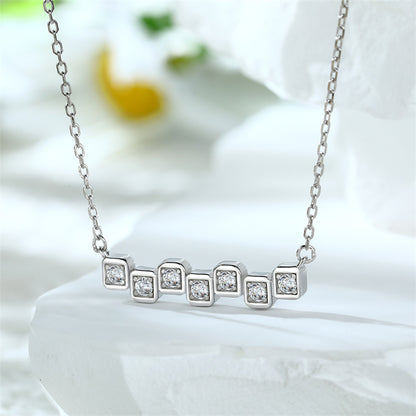 925 Sterling Silver Cuboid Link Pendant Necklace - Edgy Geometric Chain Collarbone Piece