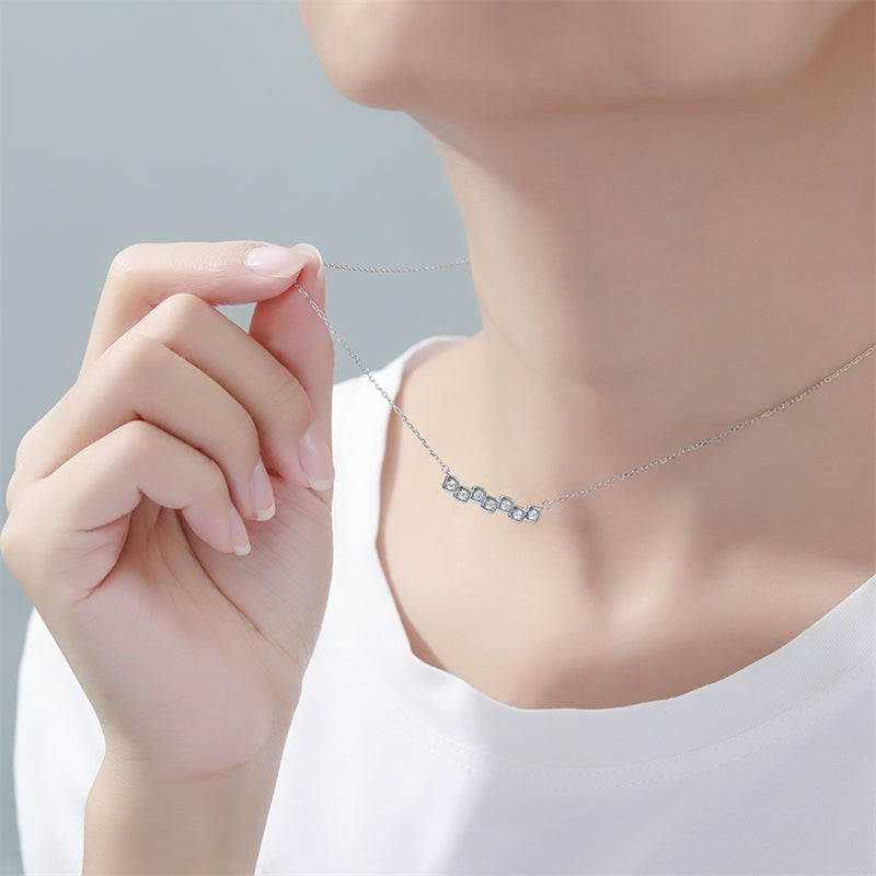 925 Sterling Silver Cuboid Link Pendant Necklace - Edgy Geometric Chain Collarbone Piece