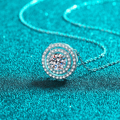 925 Sterling Silver Double Circle Pendant Necklace - 0.5CT to 2CT Moissanite PT950-Plated Collarbone Chain