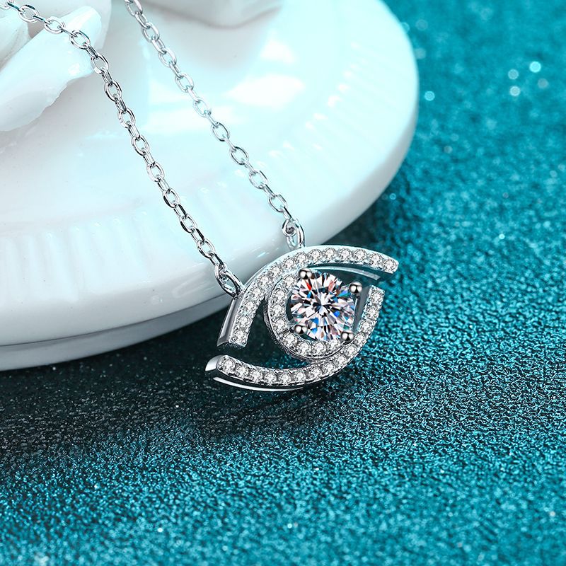 925 Sterling Silver Evil Eye Pendant Necklace - 0.5CT Moissanite Instagram-Worthy Talisman