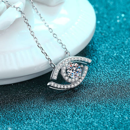 925 Sterling Silver Evil Eye Pendant Necklace - 0.5CT Moissanite Instagram-Worthy Talisman