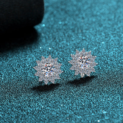 925 Sterling Silver Floral Cluster Stud Earrings - 1ct Moissanite in 4-Prong Starry Design