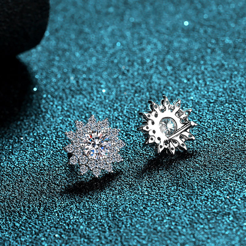 925 Sterling Silver Floral Cluster Stud Earrings - 1ct Moissanite in 4-Prong Starry Design