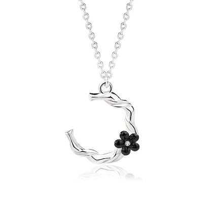 925 Sterling Silver Floral Couple Pendant Necklace Set Matching His & Hers Flower Design Cross Chain Minimalist Jewelry