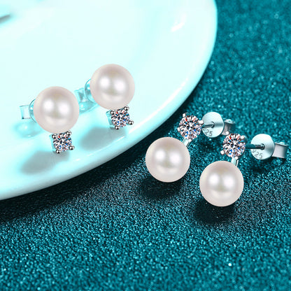 925 Sterling Silver Floral Pearl & Moissanite Stud Earrings - Flawless Freshwater Pearls with 0.60ct Moissanite
