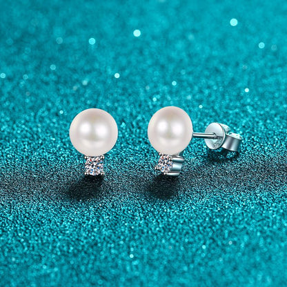 925 Sterling Silver Floral Pearl & Moissanite Stud Earrings - Flawless Freshwater Pearls with 0.60ct Moissanite
