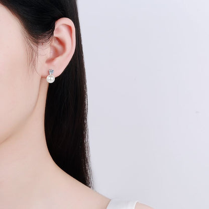 925 Sterling Silver Floral Pearl & Moissanite Stud Earrings - Flawless Freshwater Pearls with 0.60ct Moissanite