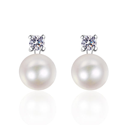 925 Sterling Silver Floral Pearl & Moissanite Stud Earrings - Flawless Freshwater Pearls with 0.60ct Moissanite