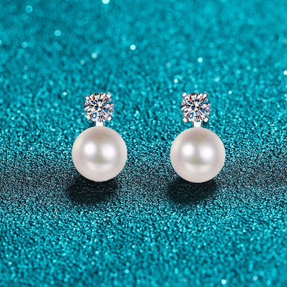 925 Sterling Silver Floral Pearl & Moissanite Stud Earrings - Flawless Freshwater Pearls with 0.60ct Moissanite