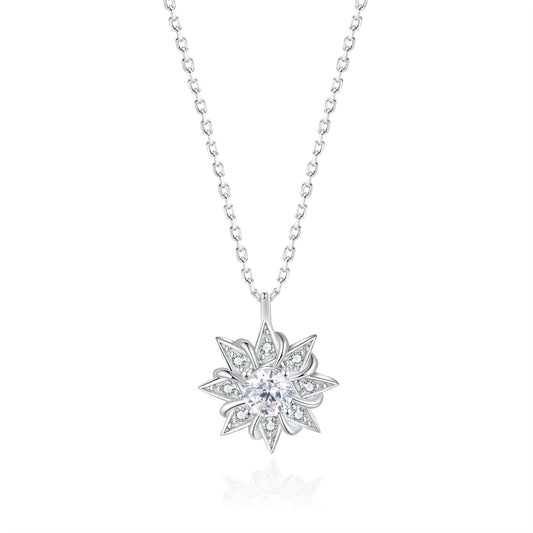 925 Sterling Silver Floral Star Pendant Necklace - Elegant Nature-Inspired Collarbone Chain