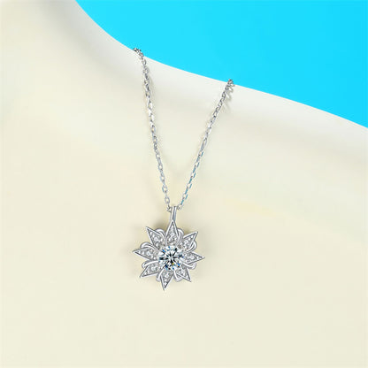925 Sterling Silver Floral Star Pendant Necklace - Elegant Nature-Inspired Collarbone Chain