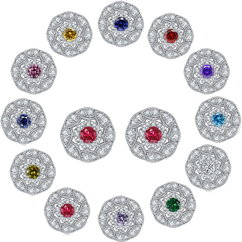 925 Sterling Silver Floral Zircon Stud Earrings – Whimsical Birthstone Flower Collection