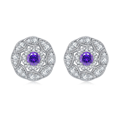 925 Sterling Silver Floral Zircon Stud Earrings – Whimsical Birthstone Flower Collection
