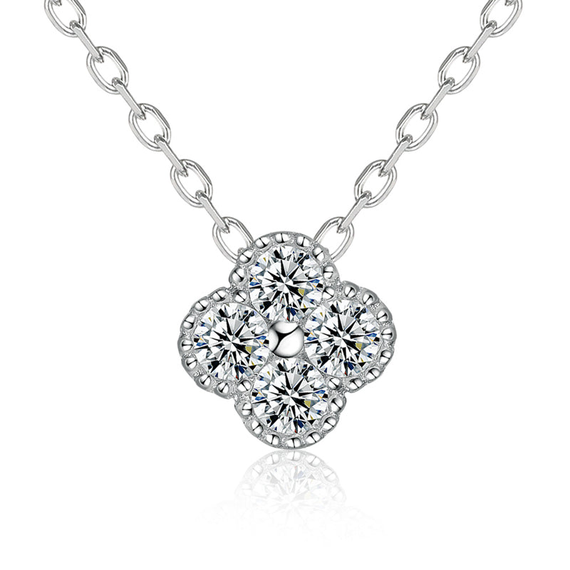 925 Sterling Silver Four-Leaf Clover Pendant Necklace - Lucky Charm Full Zirconia Collarbone Chain