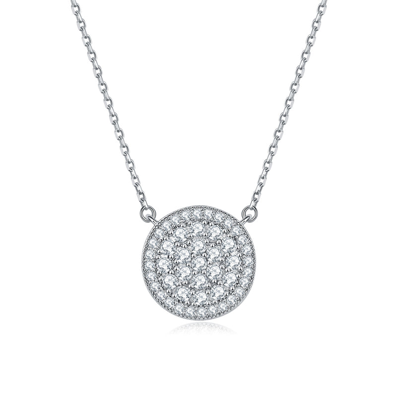 925 Sterling Silver Full-Zirconia Circle Pendant Necklace - Elegant Round Collarbone Chain