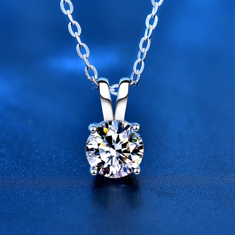 925 Sterling Silver Geometric Pendant Necklace with 0.5ct-5ct Moissanite (White/Yellow Gold) Cross Chain, Women's Minimalist Jewelry