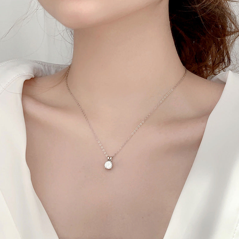 925 Sterling Silver Geometric Pendant Necklace with 0.5ct-5ct Moissanite (White/Yellow Gold) Cross Chain, Women's Minimalist Jewelry