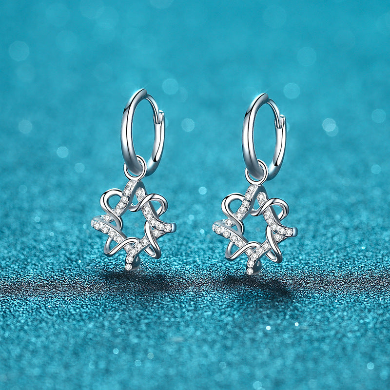 925 Sterling Silver Geometric Stud Earrings with 0.28ct Moissanite – Minimalist Chinese Lucky Cloud Design