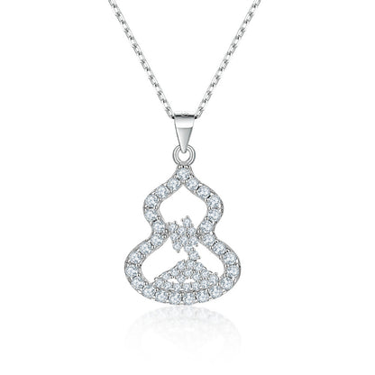 925 Sterling Silver Gourd Pendant Necklace - Elegant Full-Zirconia Collarbone Chain