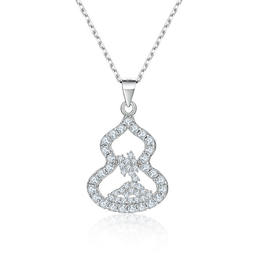 925 Sterling Silver Gourd Pendant Necklace - Elegant Full-Zirconia Collarbone Chain