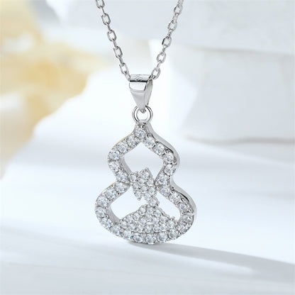 925 Sterling Silver Gourd Pendant Necklace - Elegant Full-Zirconia Collarbone Chain