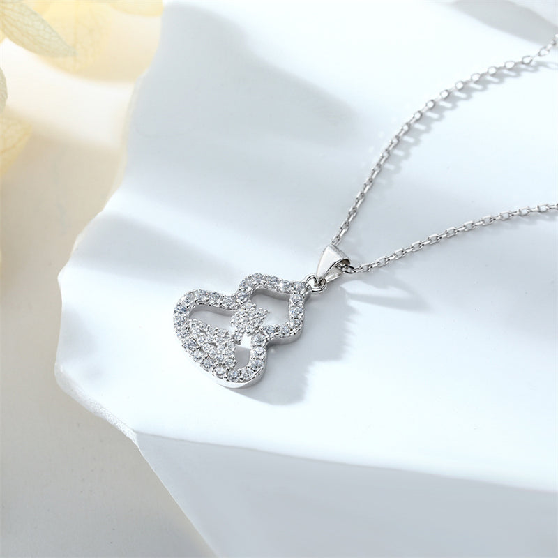 925 Sterling Silver Gourd Pendant Necklace - Elegant Full-Zirconia Collarbone Chain
