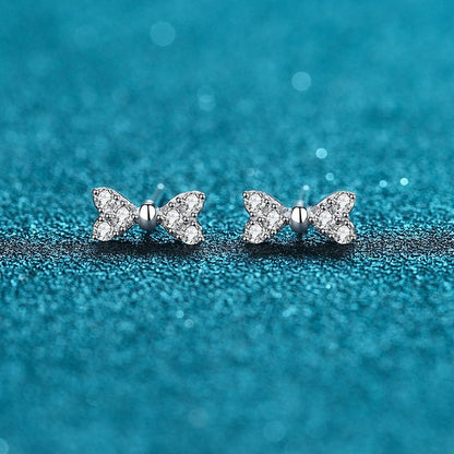 925 Sterling Silver Heart Bow Stud Earrings - 0.30ct Moissanite & 6mm Freshwater Pearls