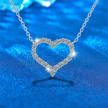 925 Sterling Silver Heart Pendant Multi-Layer Necklace with 1.2ct Moissanite Cross Chain Women's Rhodium Plated Jewelry