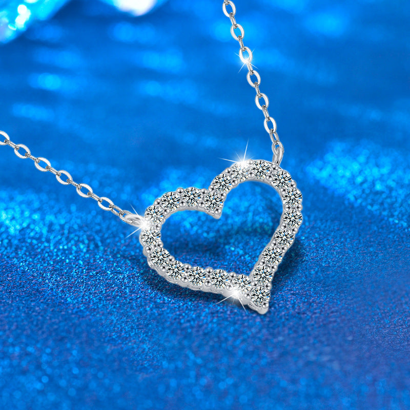 925 Sterling Silver Heart Pendant Multi-Layer Necklace with 1.2ct Moissanite Cross Chain Women's Rhodium Plated Jewelry
