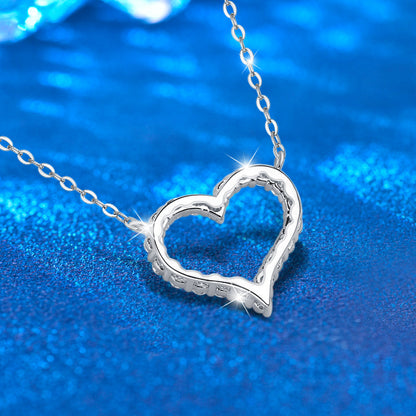 925 Sterling Silver Heart Pendant Multi-Layer Necklace with 1.2ct Moissanite Cross Chain Women's Rhodium Plated Jewelry