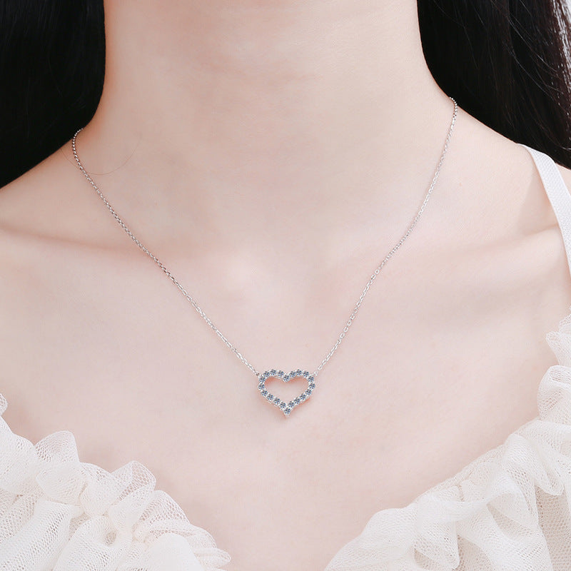 925 Sterling Silver Heart Pendant Multi-Layer Necklace with 1.2ct Moissanite Cross Chain Women's Rhodium Plated Jewelry