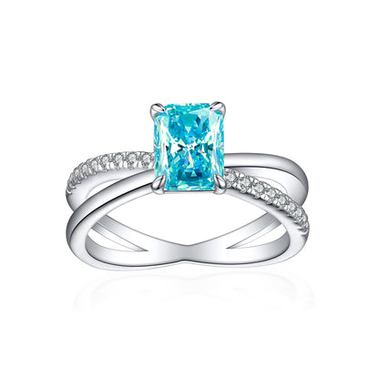 925 Sterling Silver Ice-Cut Square Gemstone Ring - Elegant Bow Design High Carbon Diamond Women's Band