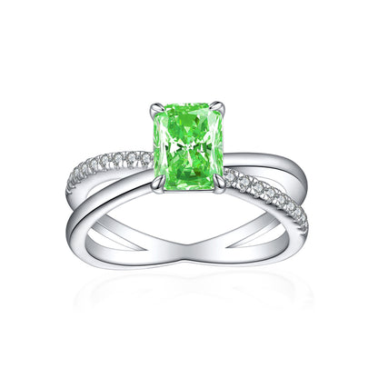 925 Sterling Silver Ice-Cut Square Gemstone Ring - Elegant Bow Design High Carbon Diamond Women's Band