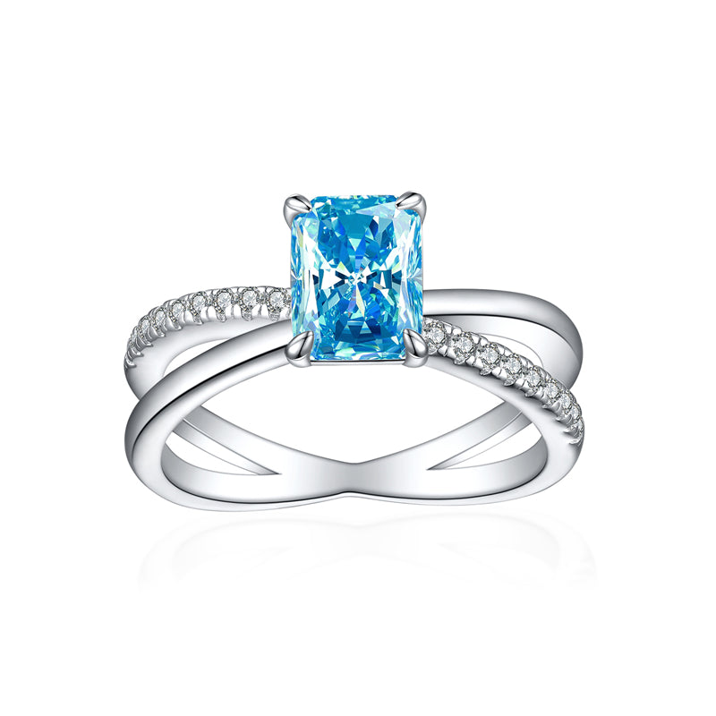 925 Sterling Silver Ice-Cut Square Gemstone Ring - Elegant Bow Design High Carbon Diamond Women's Band
