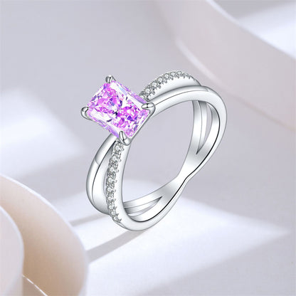 925 Sterling Silver Ice-Cut Square Gemstone Ring - Elegant Bow Design High Carbon Diamond Women's Band
