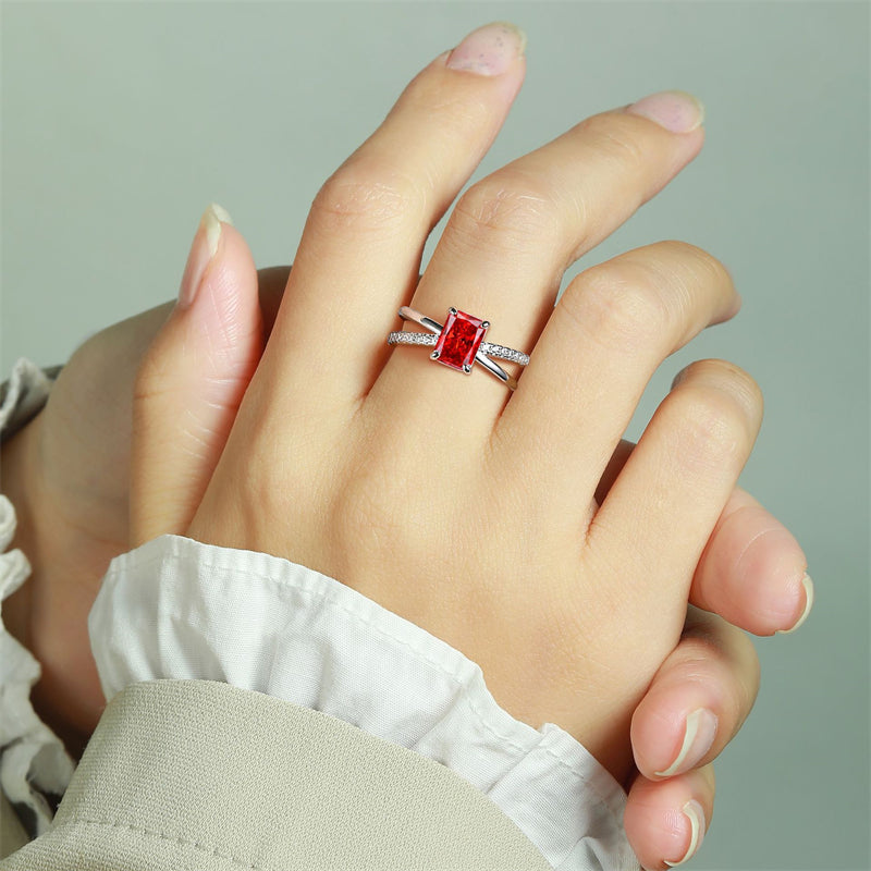 925 Sterling Silver Ice-Cut Square Gemstone Ring - Elegant Bow Design High Carbon Diamond Women's Band