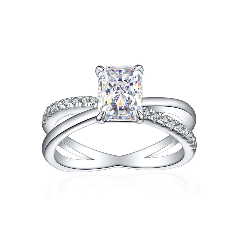 925 Sterling Silver Ice-Cut Square Gemstone Ring - Elegant Bow Design High Carbon Diamond Women's Band