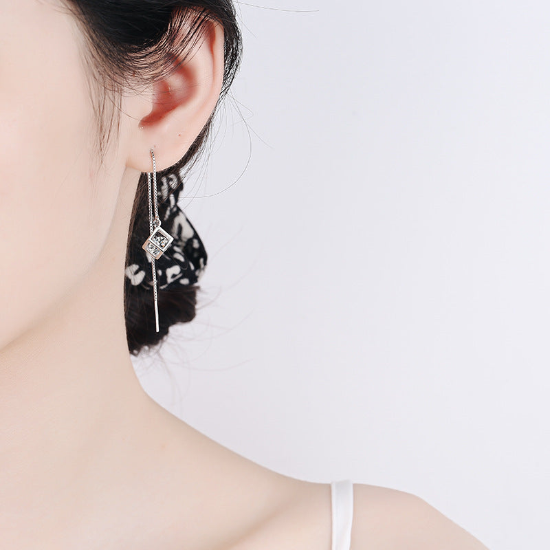 S925 Sterling Silver Love Cube Drop Earrings - 1CT/2CT Moissanite Tassel Earrings with Tree Motif