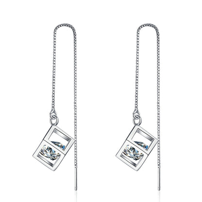 S925 Sterling Silver Love Cube Drop Earrings - 1CT/2CT Moissanite Tassel Earrings with Tree Motif