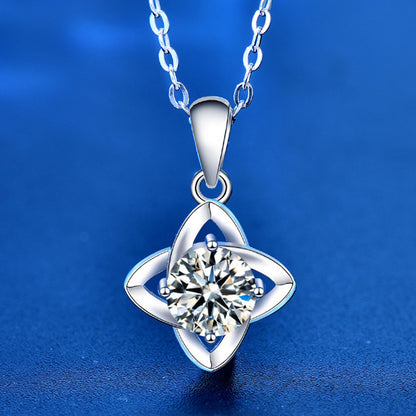 925 Sterling Silver Leaf Pendant Necklace with 1ct Moissanite Cross Chain Women's White Gold Plated Office Jewelry