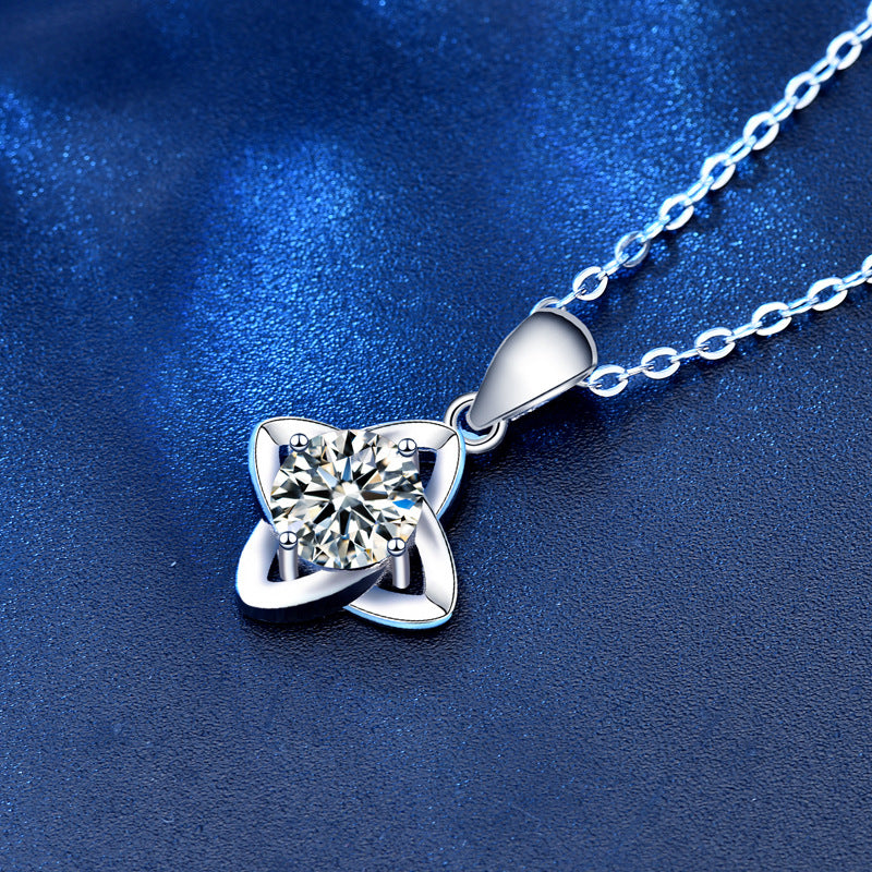 925 Sterling Silver Leaf Pendant Necklace with 1ct Moissanite Cross Chain Women's White Gold Plated Office Jewelry