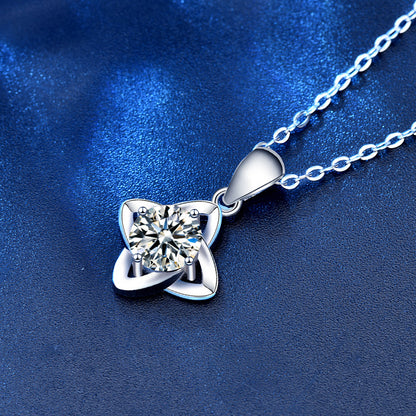 925 Sterling Silver Leaf Pendant Necklace with 1ct Moissanite Cross Chain Women's White Gold Plated Office Jewelry